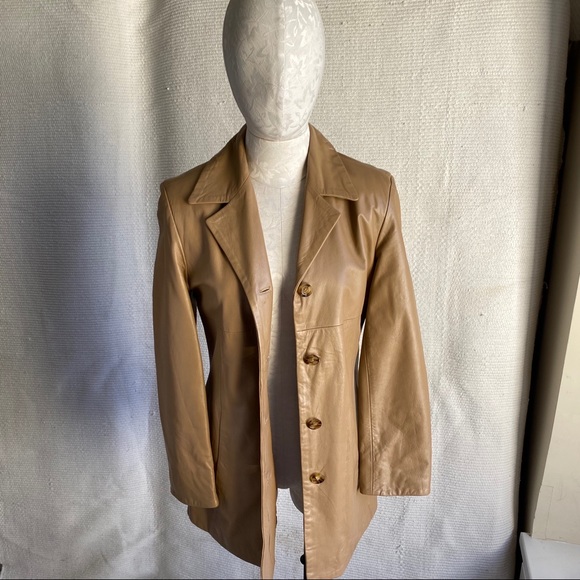 Vintage 70s S Italian Leather Hippy Coat Tan Brown - Picture 8 of 8